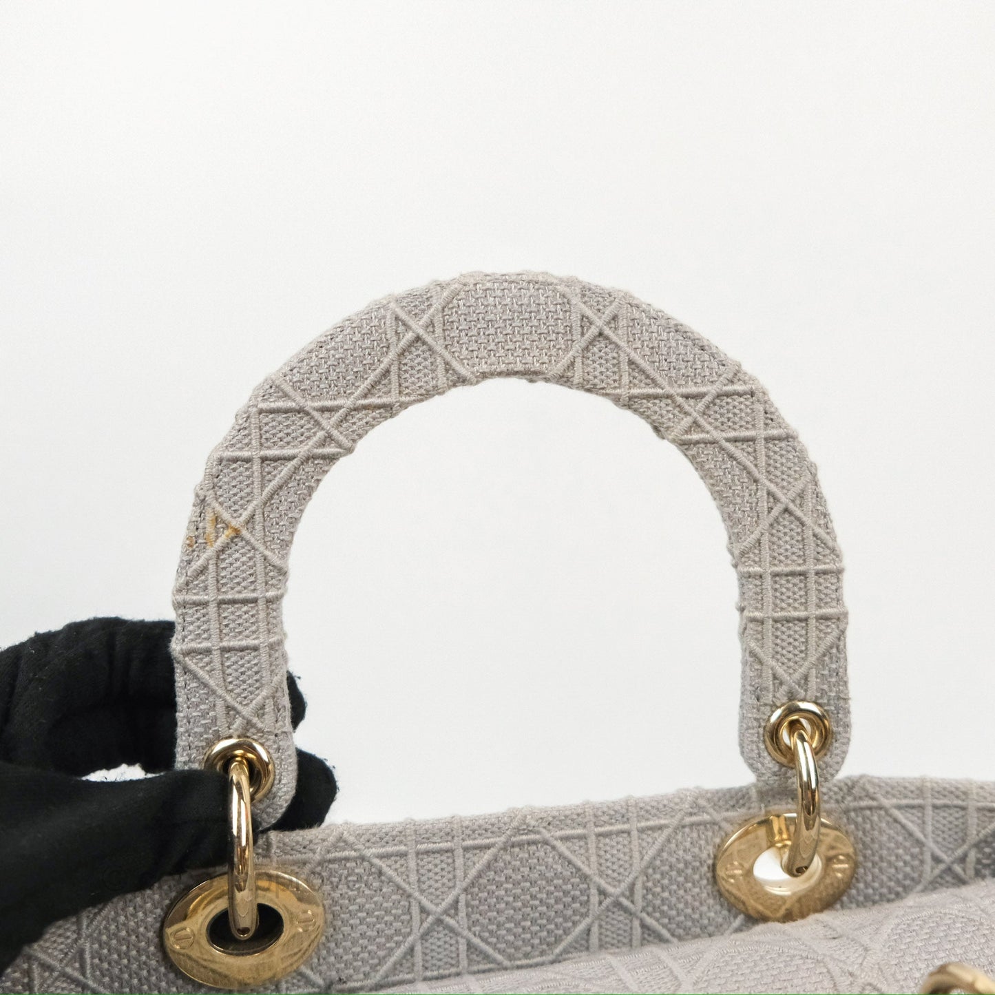 Christian Dior Medium Lady D-Lite Bag Gray Cannage Embroidery Gold Hardware