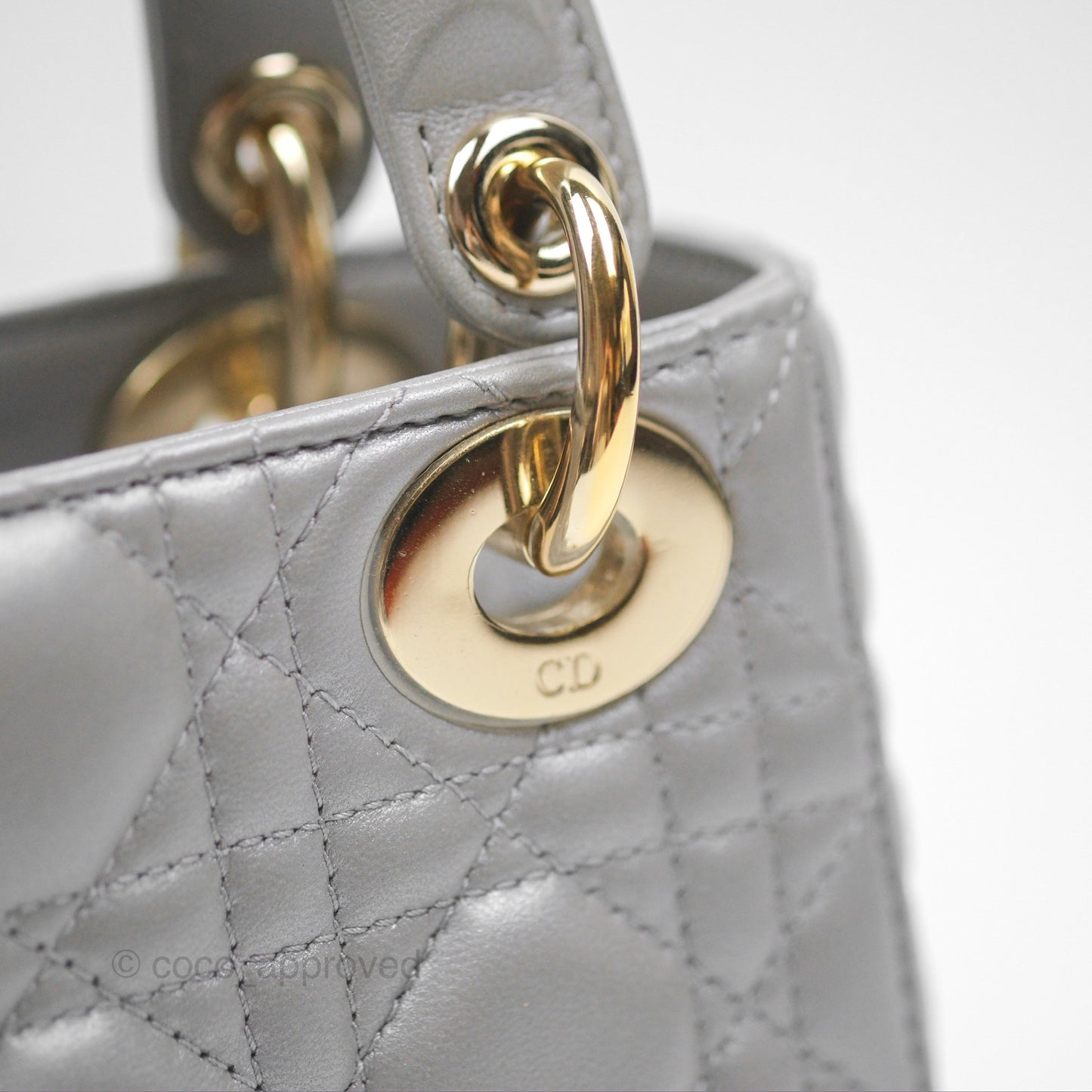 Christian Dior Lambskin Cannage Mini Lady Dior Iridescent Grey Gold Hardware