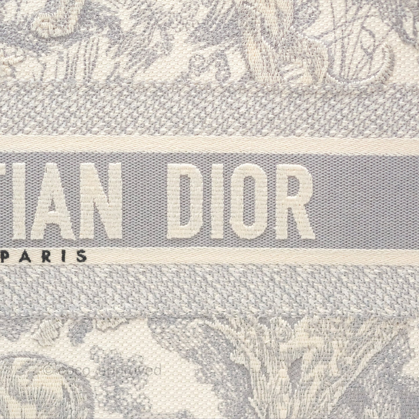 Christian Dior Medium (Old Small) Embroidered Toile De Jouy Light Grey Canvas Book Tote