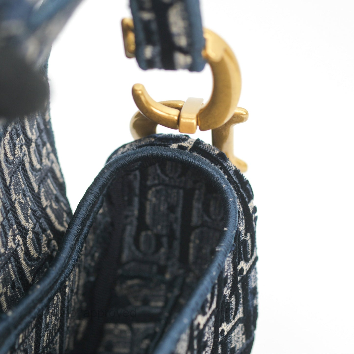 Christian Dior Saddle Bag Velvet Navy Dior Oblique Embroidery Gold Hardware