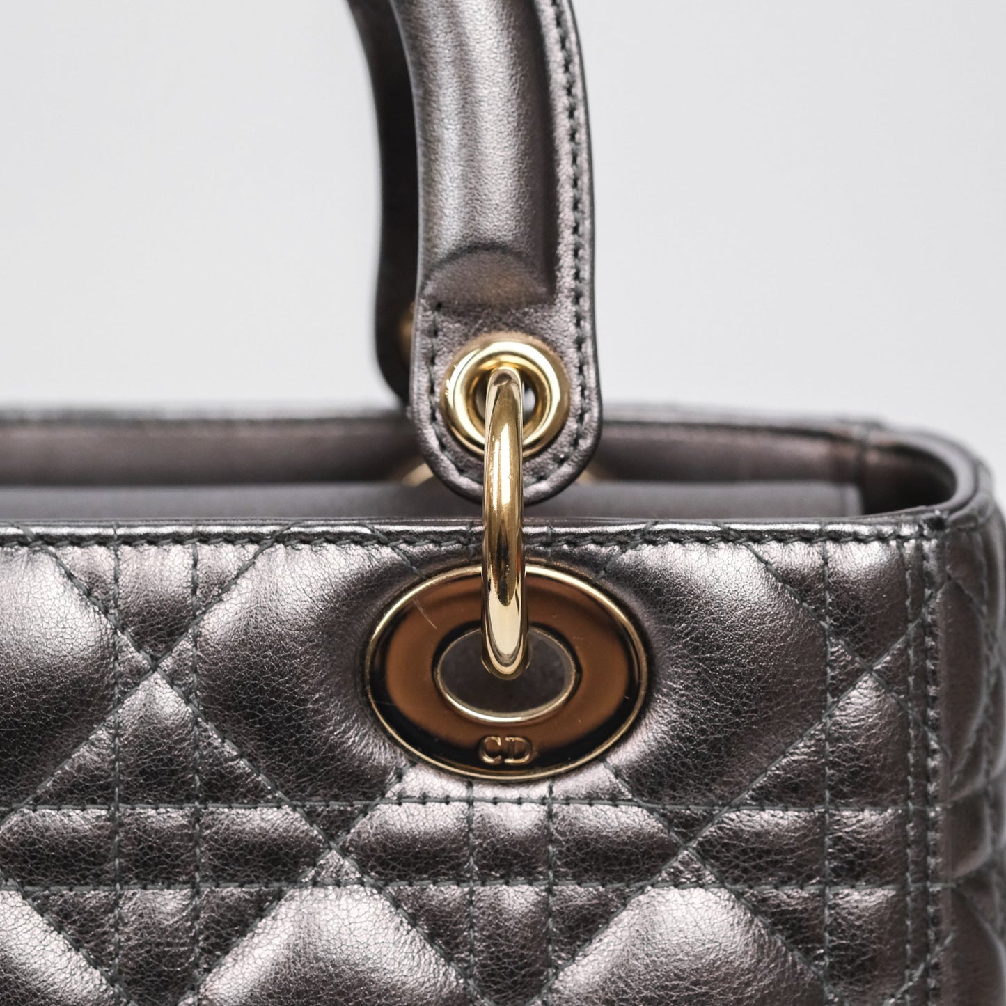 Christian Dior Medium Lady Dior Metallic Dark Grey Lambskin Gold Hardware