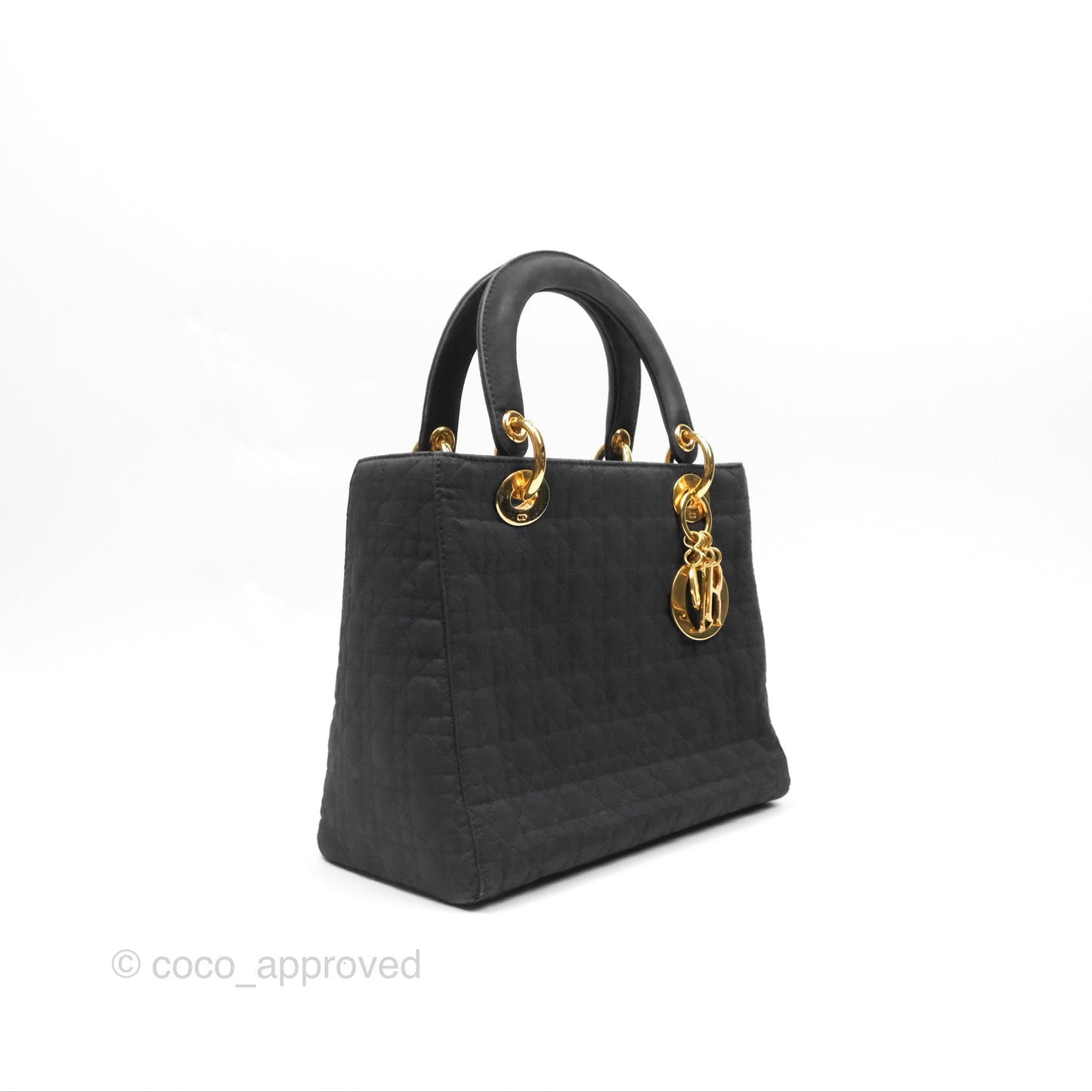Christian Dior Vintage Medium Cannage Fabric Black Lady Dior Gold Hardware