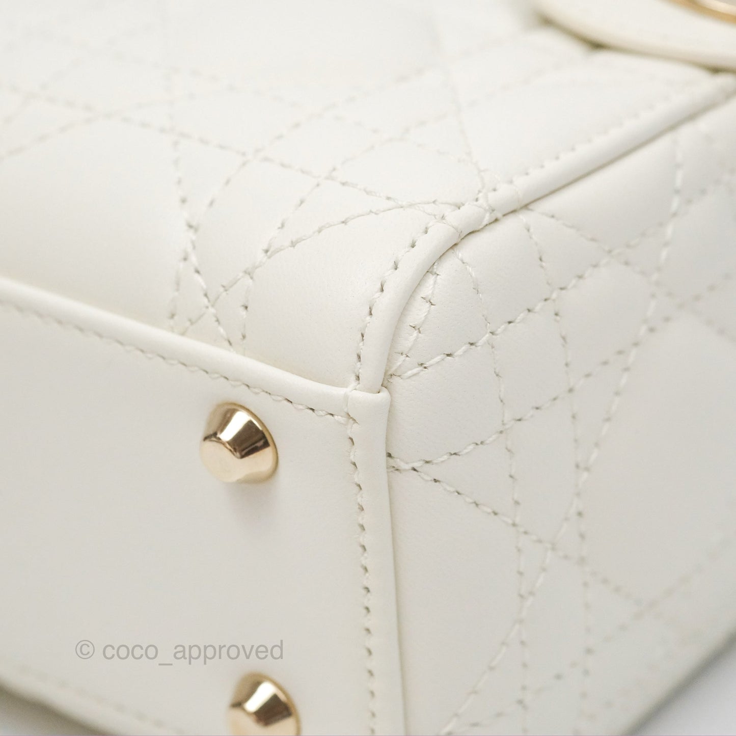 Christian Dior Mini Lady Dior Latte Cannage Lambskin Gold Hardware