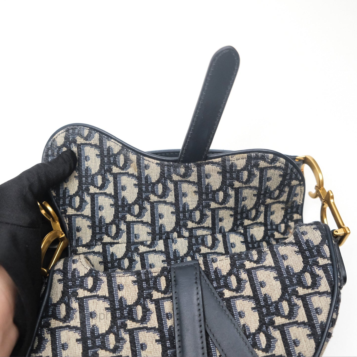 Christian Dior Mini Saddle Bag Blue Oblique Jacquard Gold Hardware