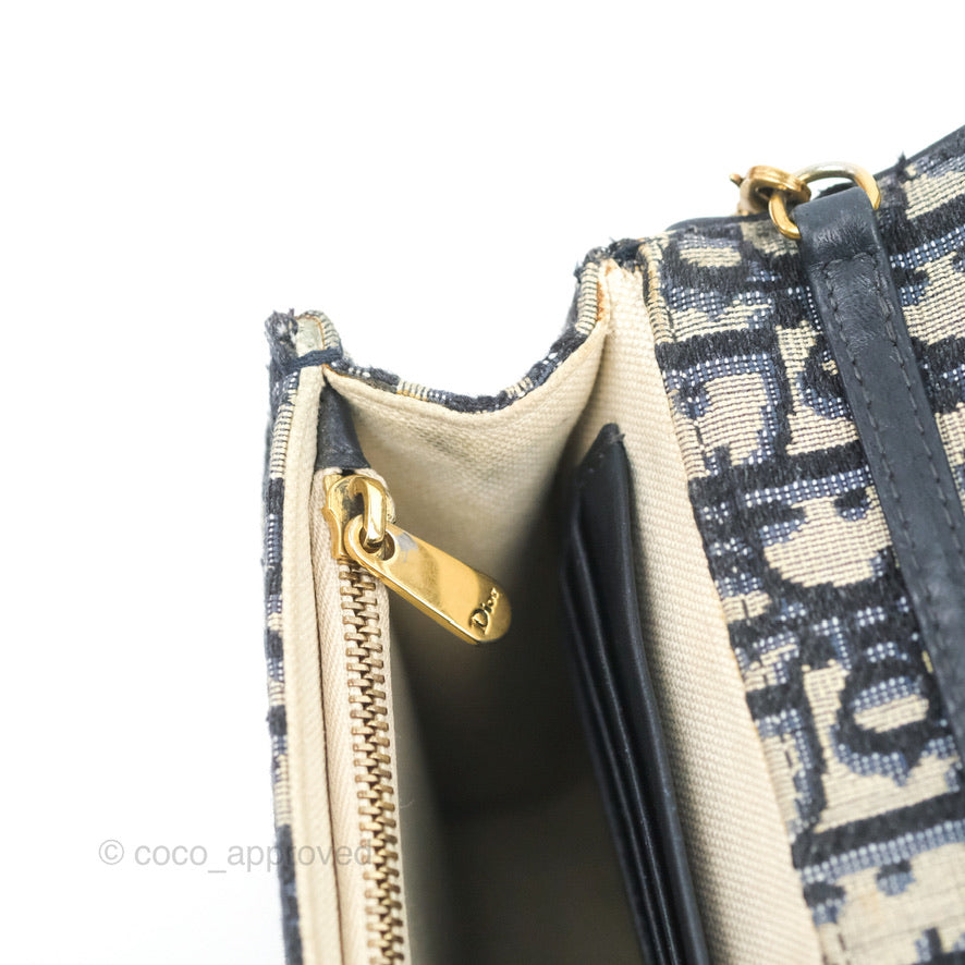 Christian Dior Saddle Chain Pouch Navy Oblique Jacquard