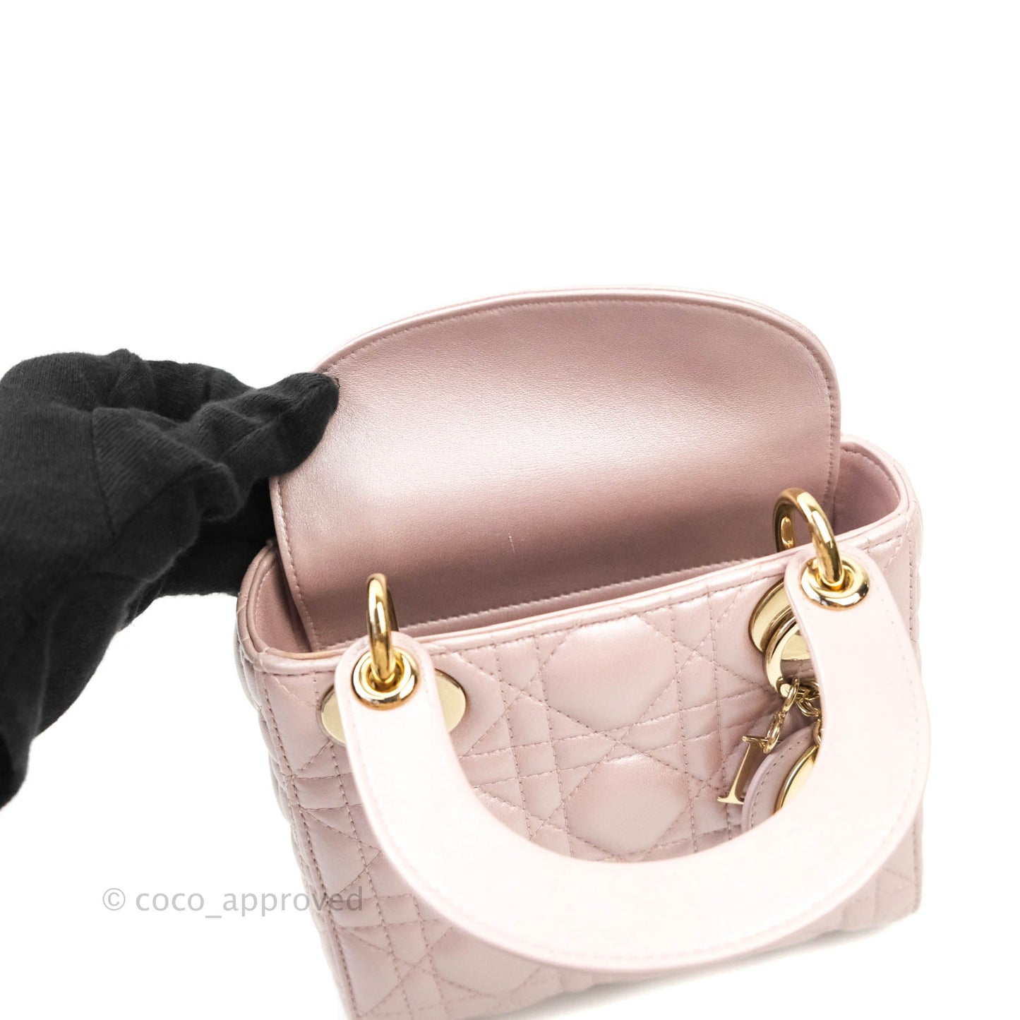Christian Dior Calfskin Cannage Mini Lady Dior Light Pink