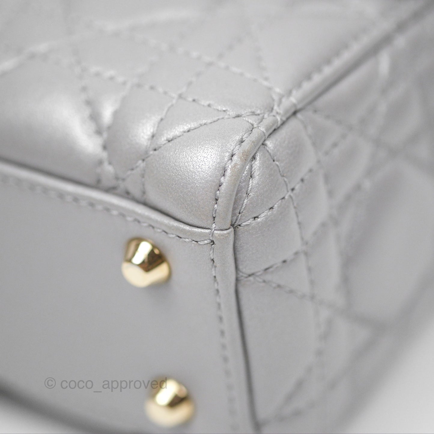 Christian Dior Lambskin Cannage Mini Lady Dior Iridescent Grey Gold Hardware