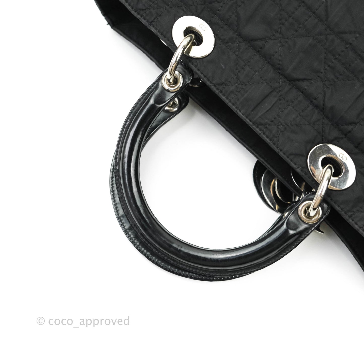 Christian Dior Vintage Large Cannage Fabric Black Lady Dior Silver Hardware