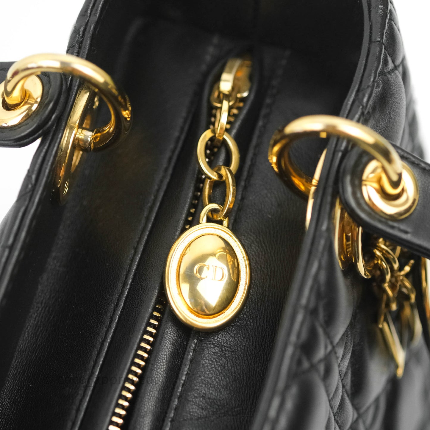 Christian Dior Medium Lady Dior Black Lambskin Gold Hardware