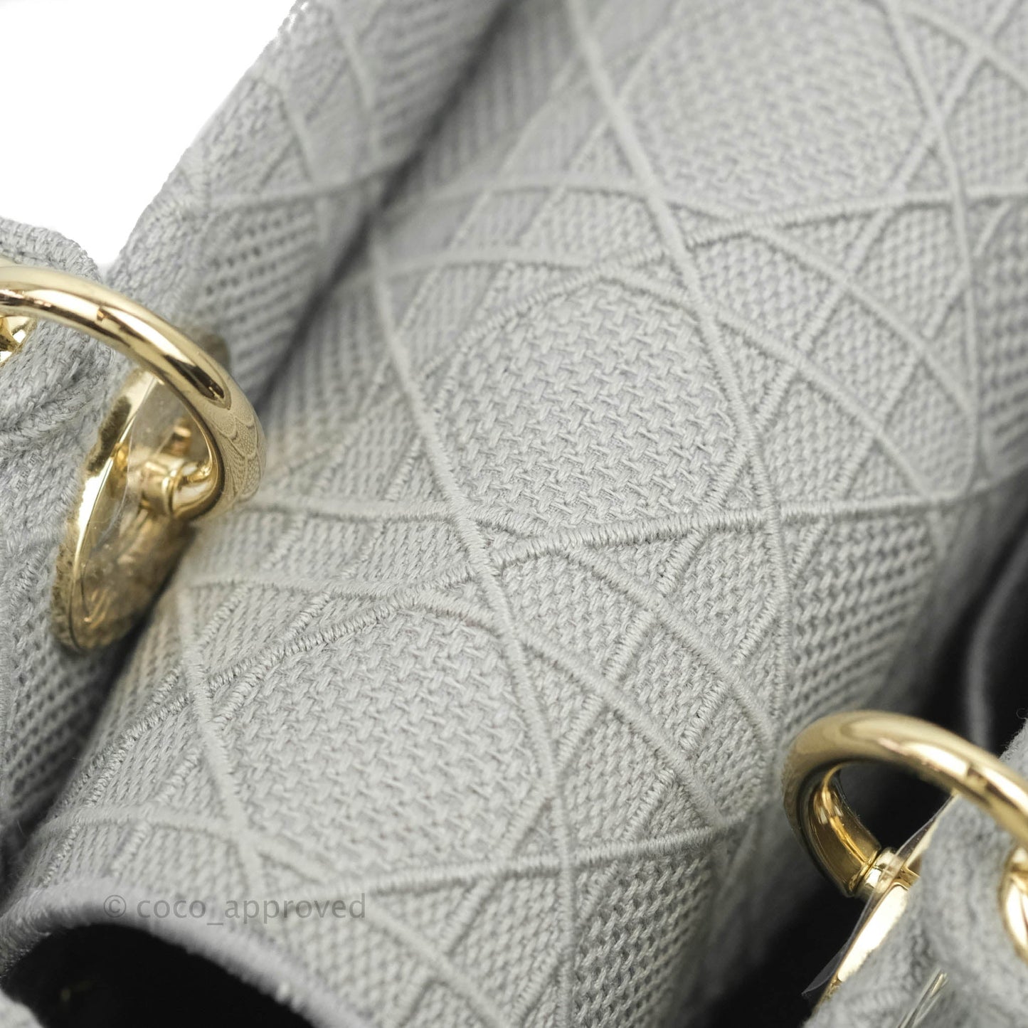 Christian Dior Medium Lady D-Lite Bag Gray Cannage Embroidery Gold Hardware