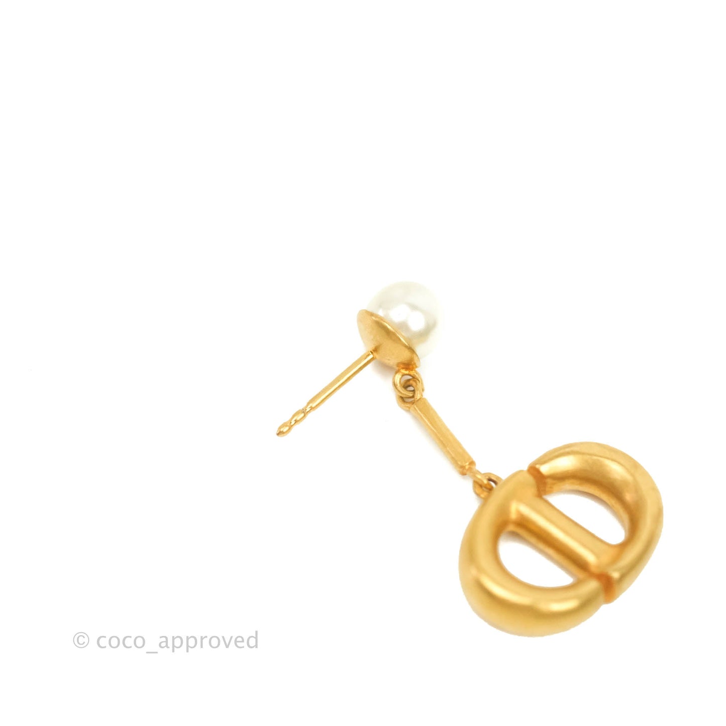 Christian Dior Tribales Pearl CD Drop Earrings Gold Tone