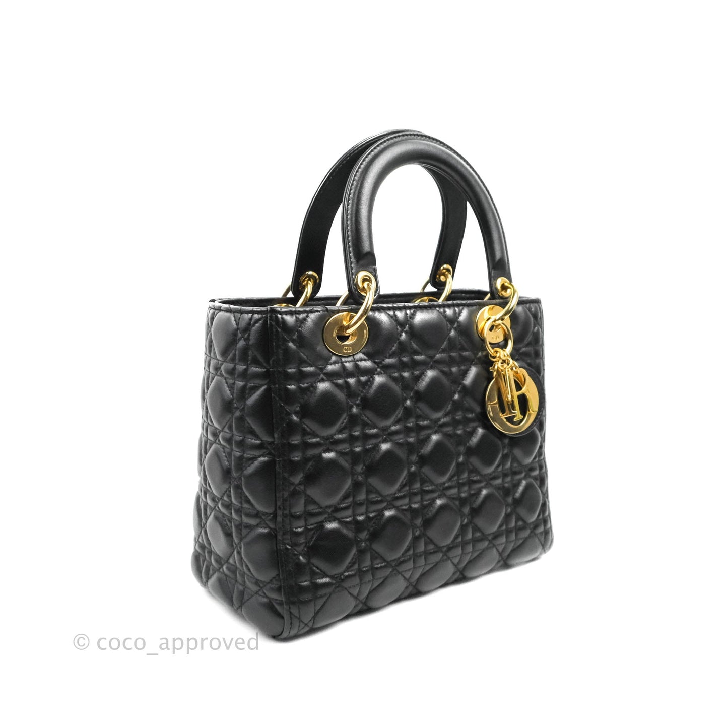 Christian Dior Medium Lady Dior Black Lambskin Gold Hardware