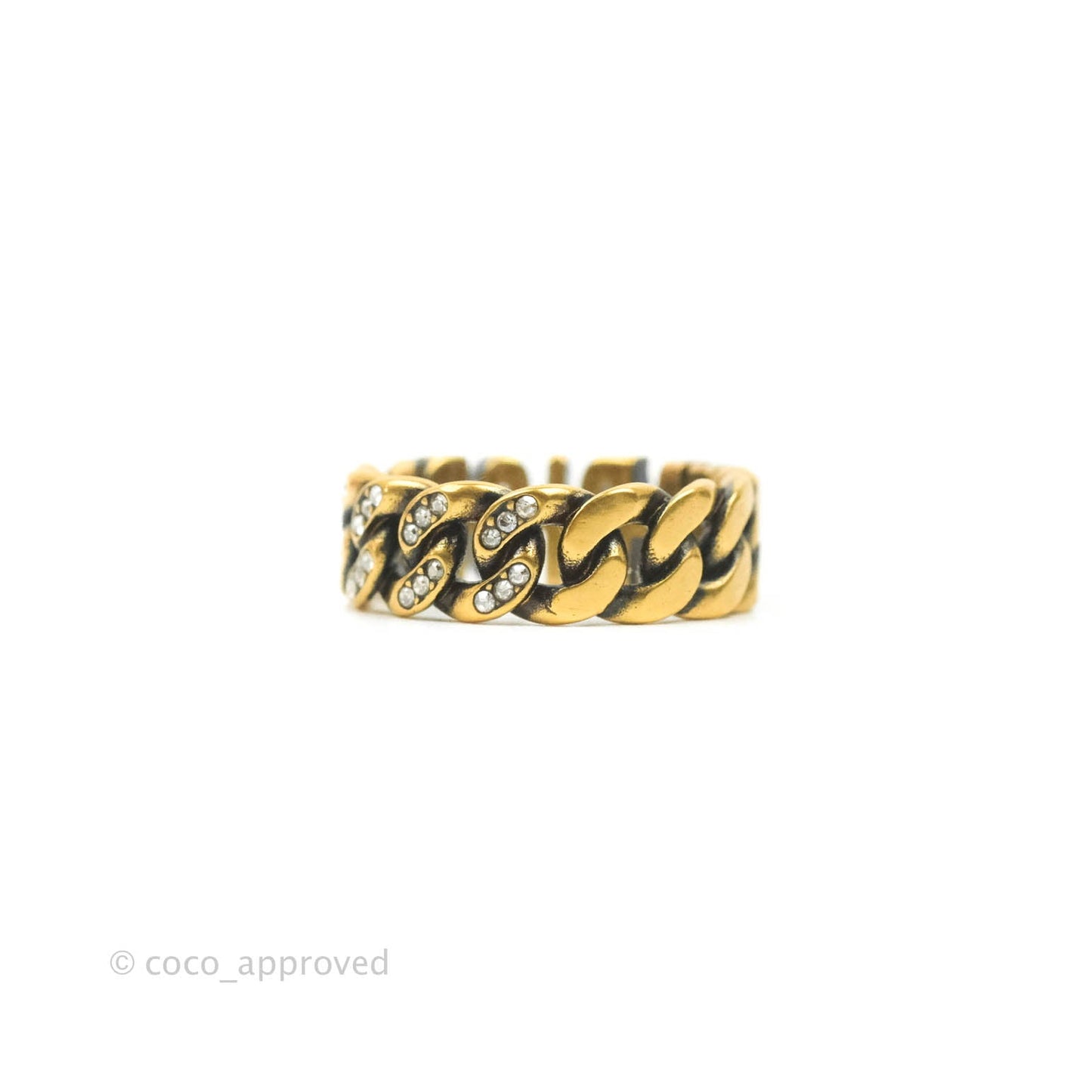 Dior J'adior Crystal Ring Antique Gold Finish Size M