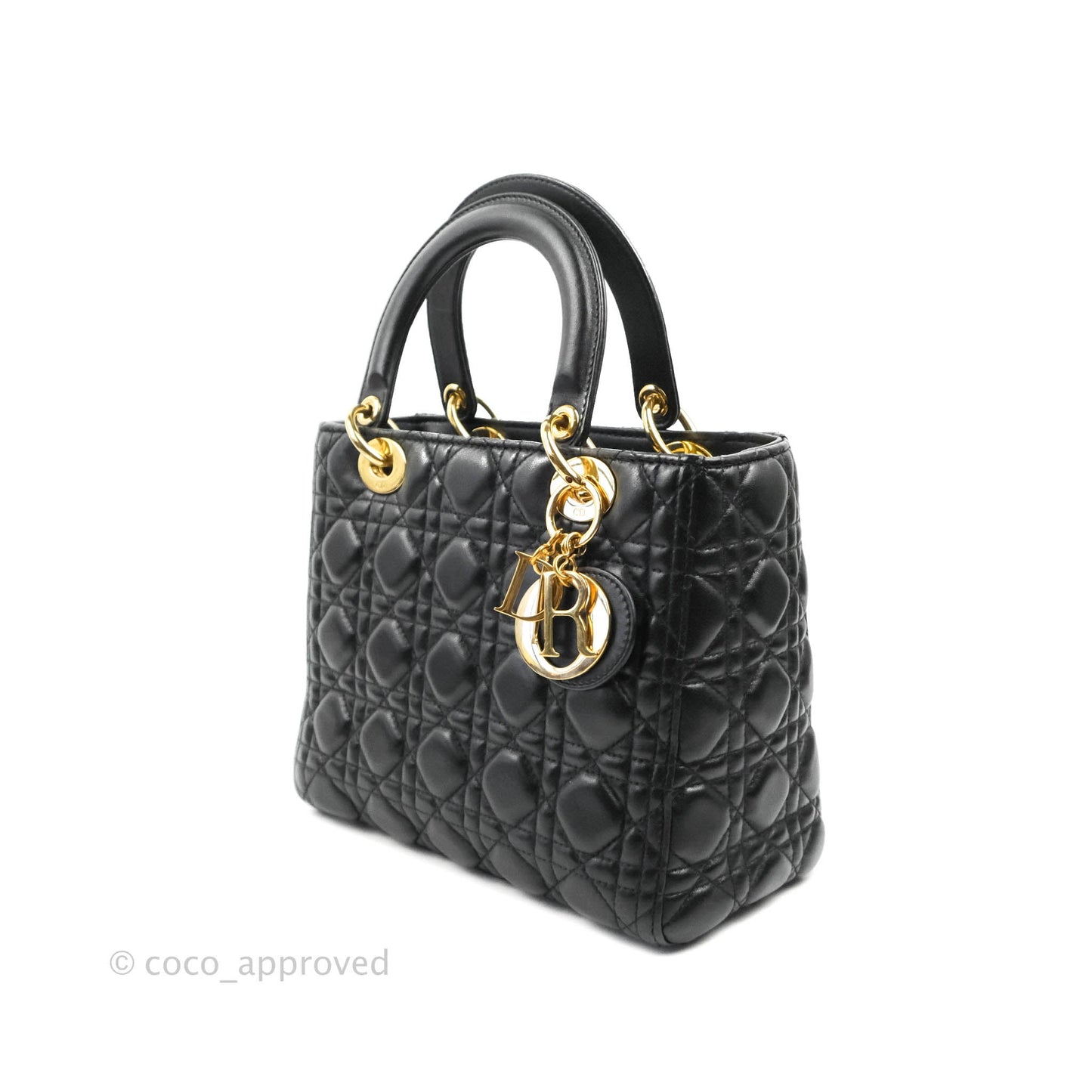 Christian Dior Medium Lady Dior Black Lambskin Gold Hardware