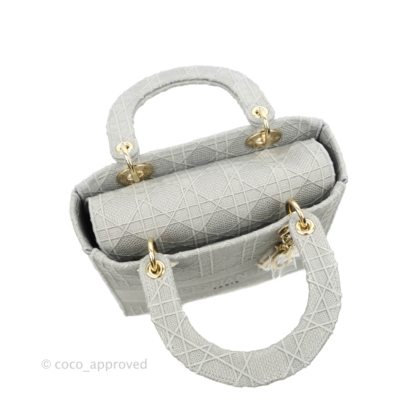 Christian Dior Medium Lady D-Lite Bag Gray Cannage Embroidery Gold Hardware