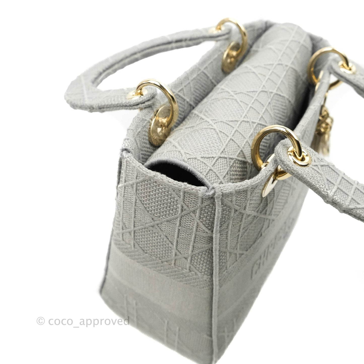 Christian Dior Medium Lady D-Lite Bag Gray Cannage Embroidery Gold Hardware