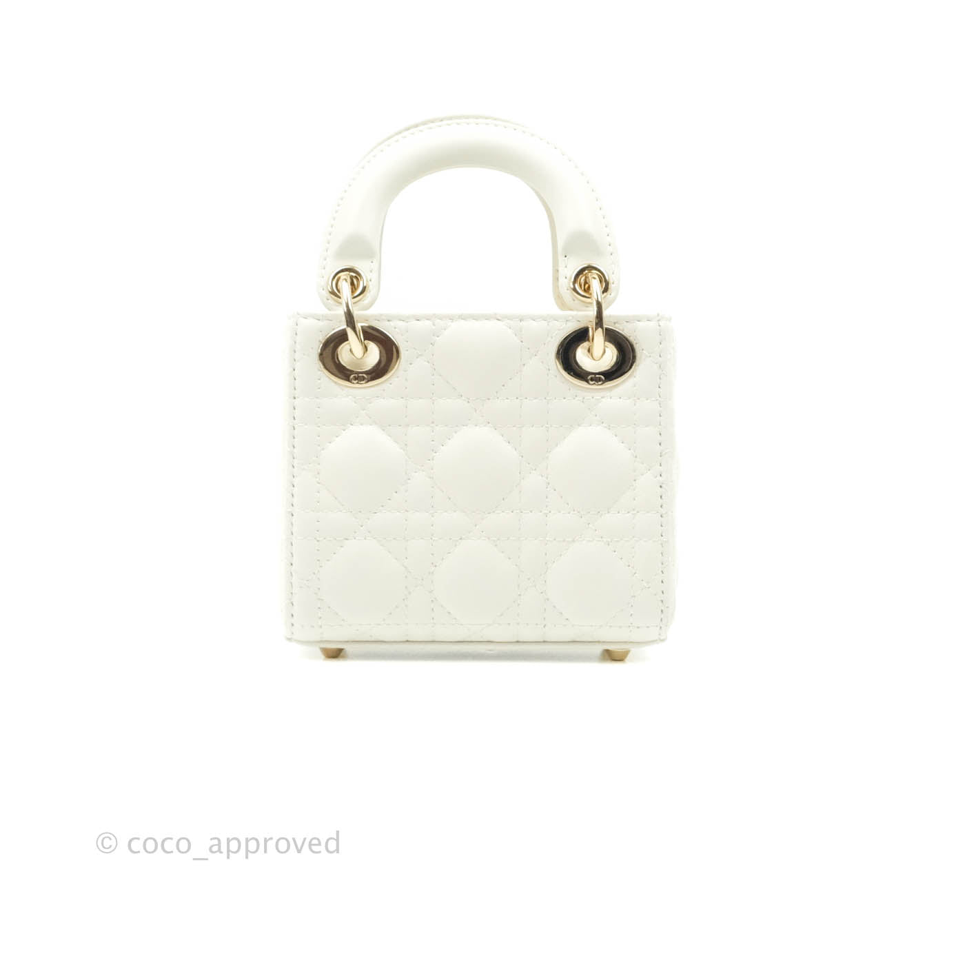 Christian Dior Micro Lady Dior Cannage Ivory White Lambskin Gold Hardware