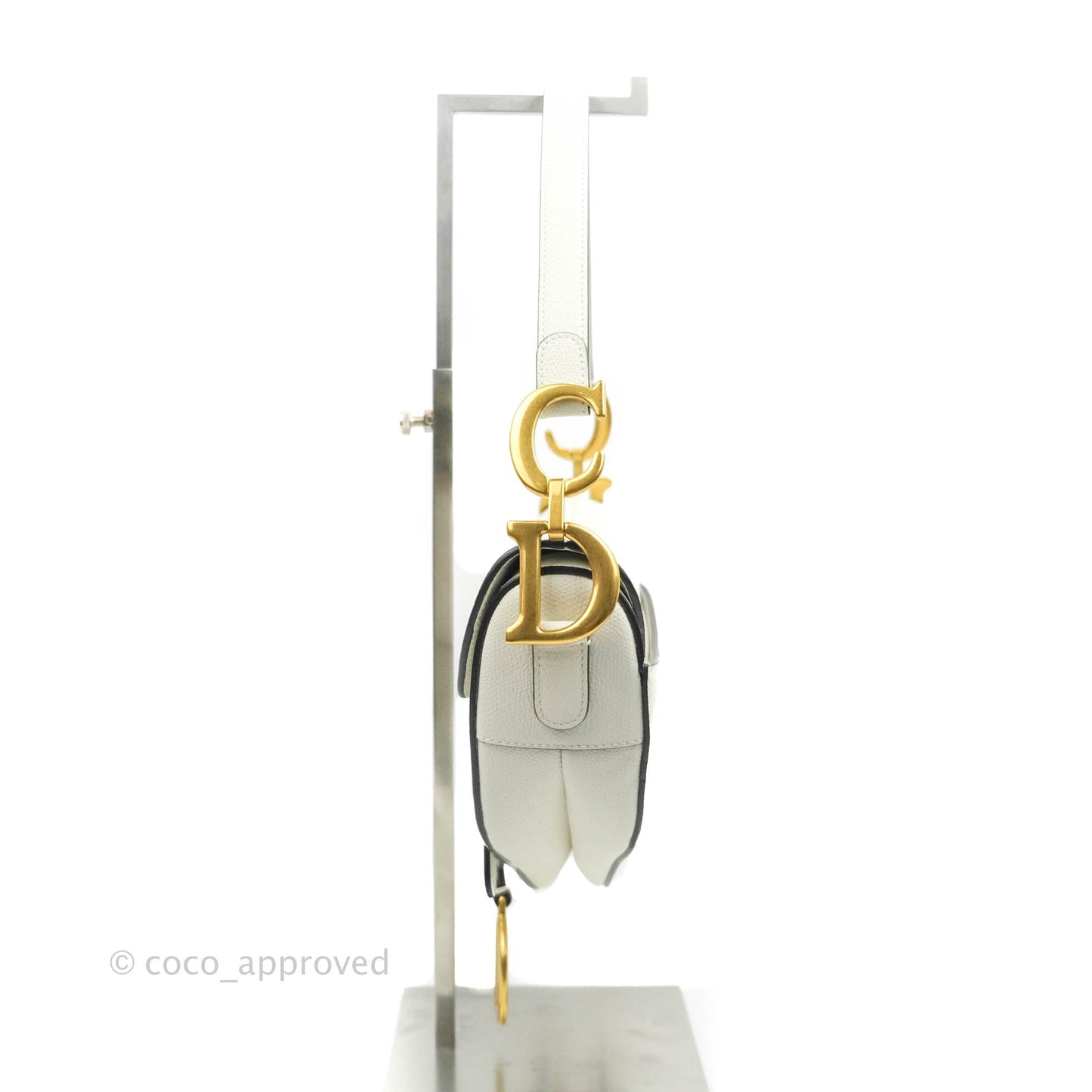 Christian Dior Saddle Bag White Grained Calfskin Gold Hardware
