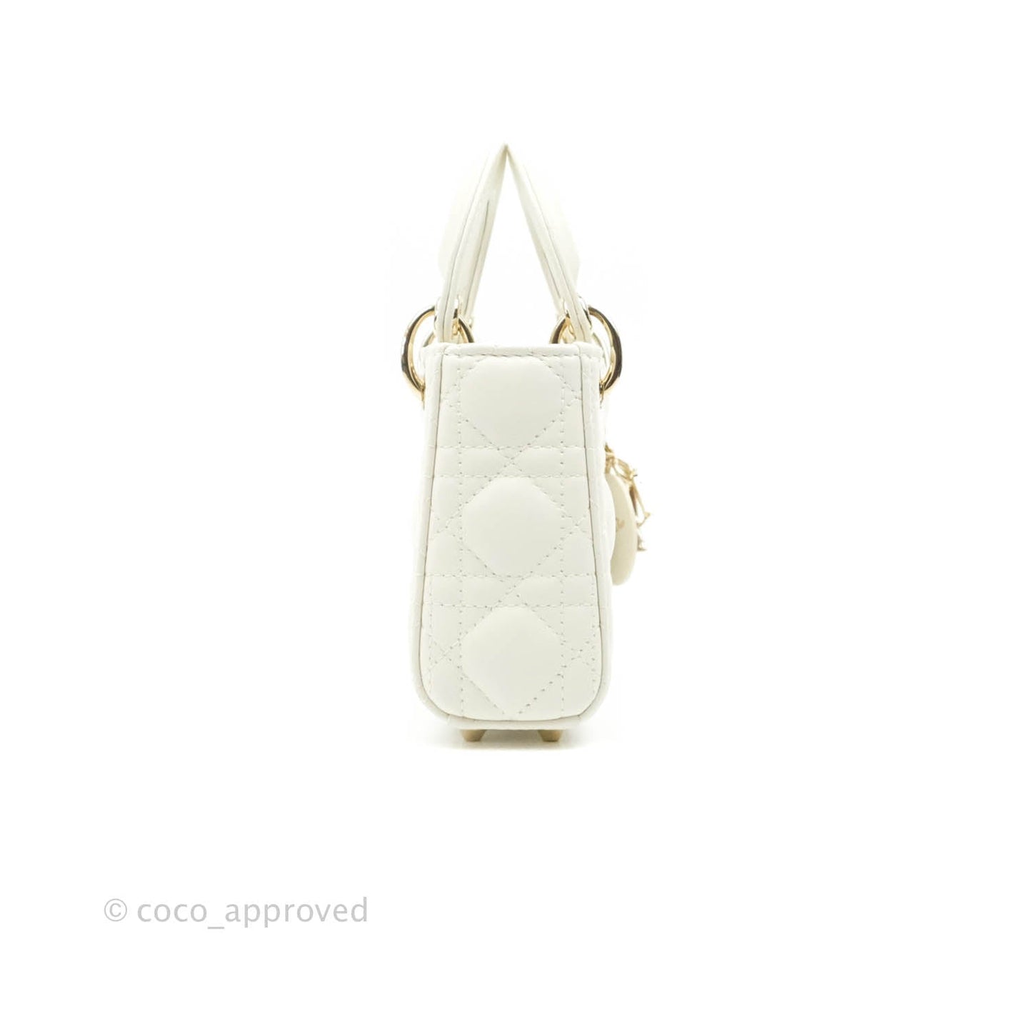 Christian Dior Micro Lady Dior Cannage Ivory White Lambskin Gold Hardware