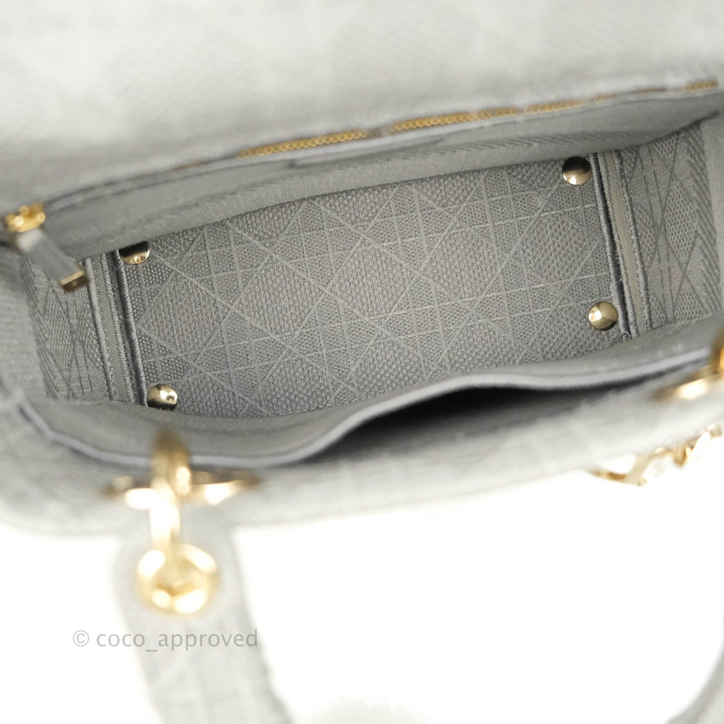 Christian Dior Medium Lady D-Lite Bag Gray Cannage Embroidery Gold Hardware