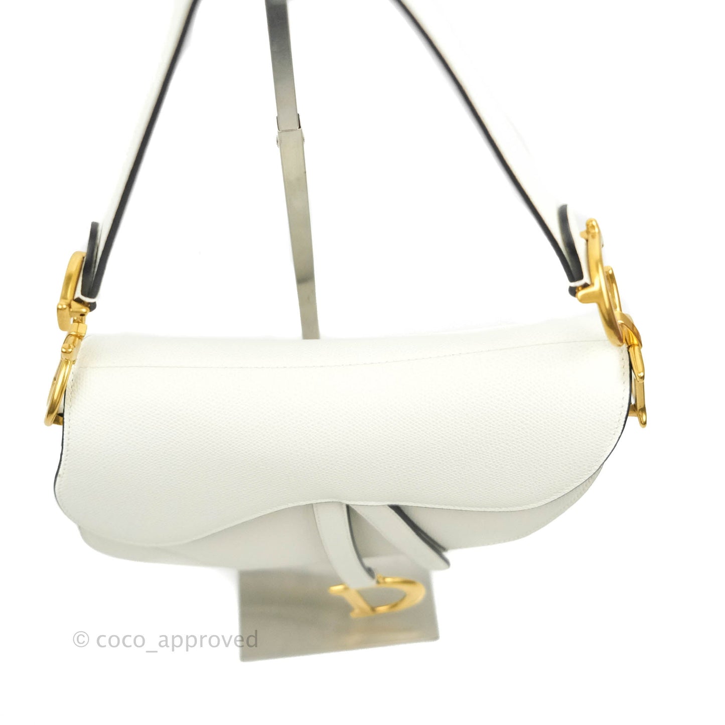 Christian Dior Saddle Bag White Grained Calfskin Gold Hardware