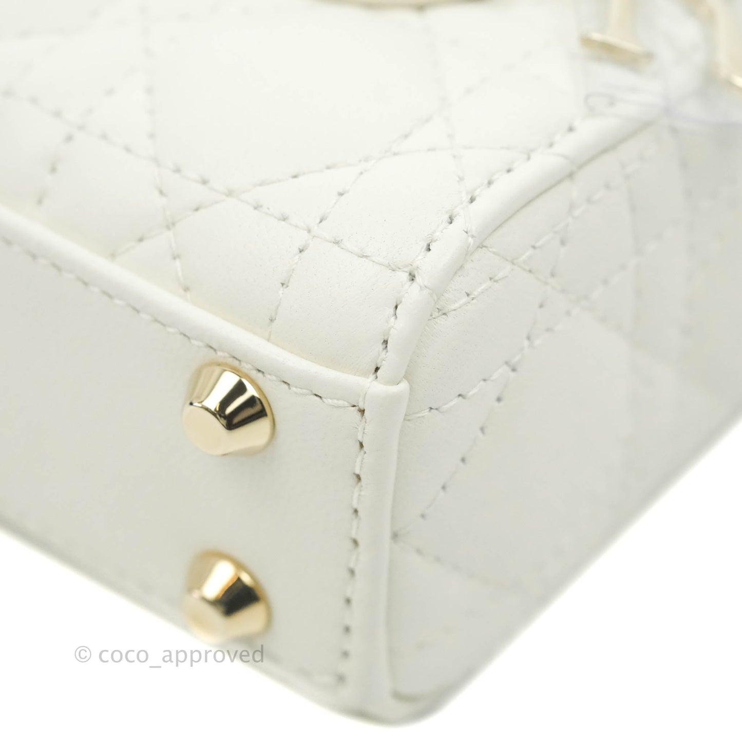 Christian Dior Micro Lady Dior Cannage Ivory White Lambskin Gold Hardware