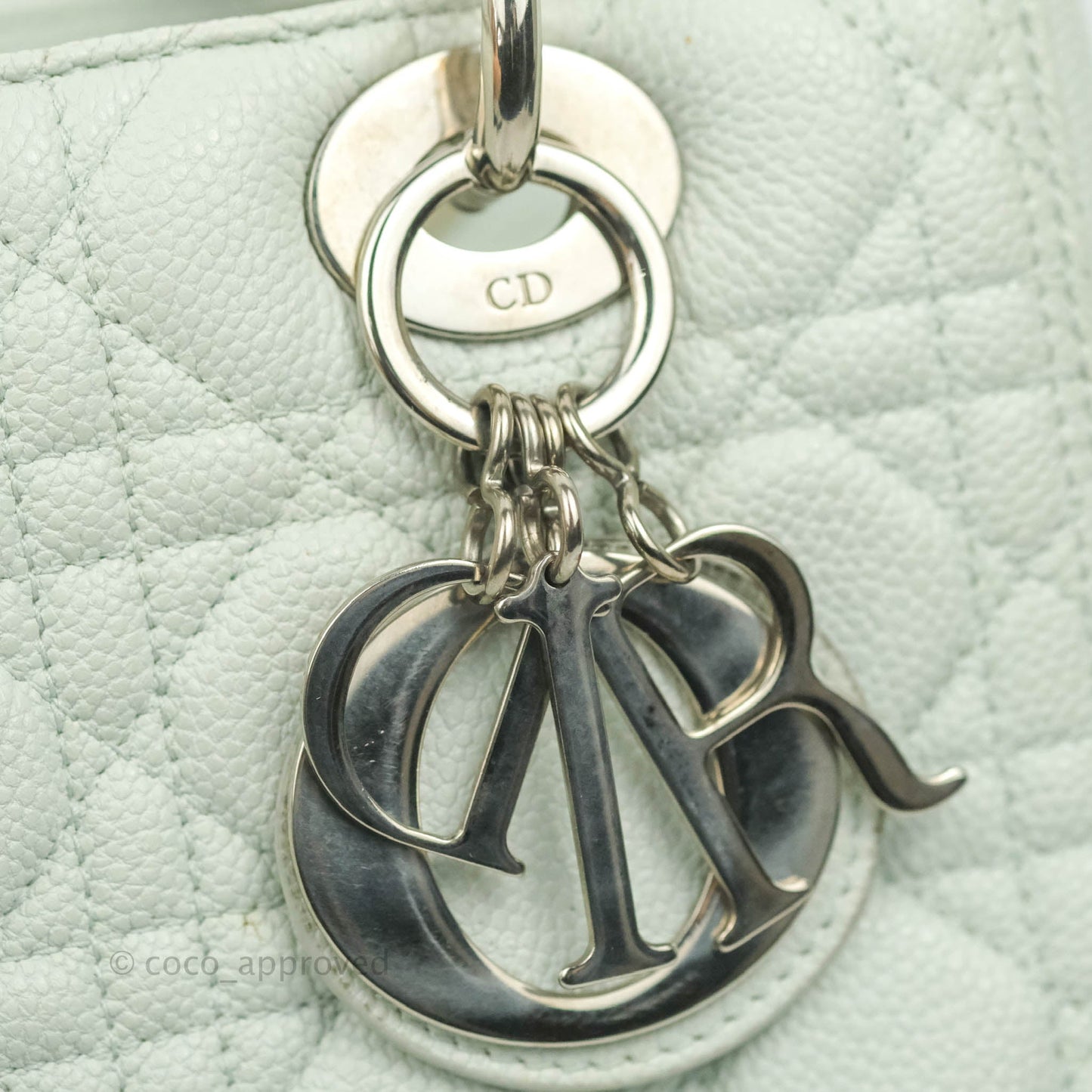 Christian Dior Medium Lady Dior Light Mint Grained Leather Silver Hardware