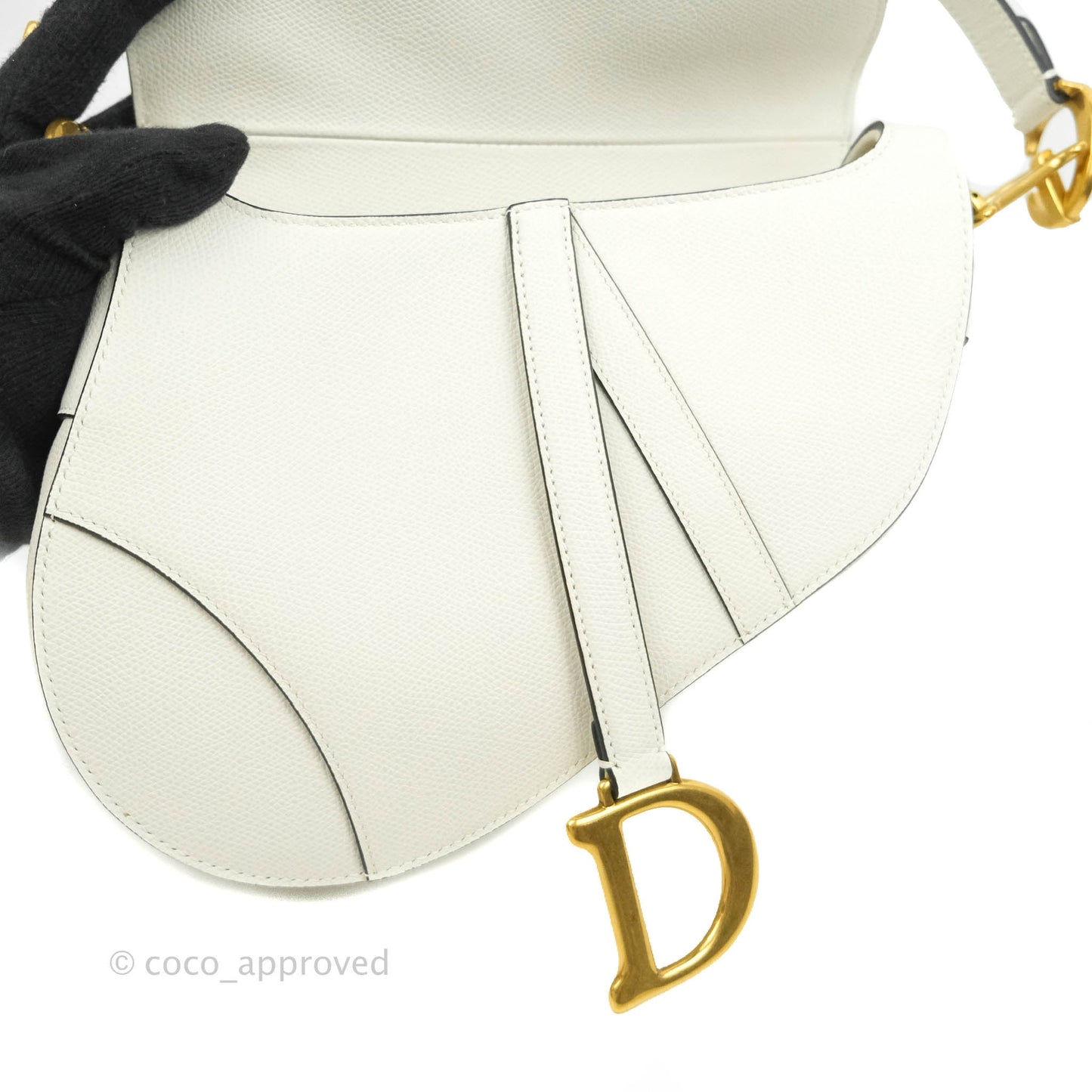 Christian Dior Saddle Bag White Grained Calfskin Gold Hardware