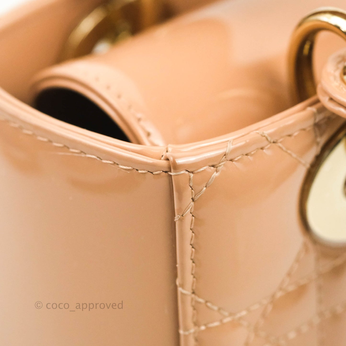 Christian Dior Lady Dior Beige Pink Patent Gold Hardware