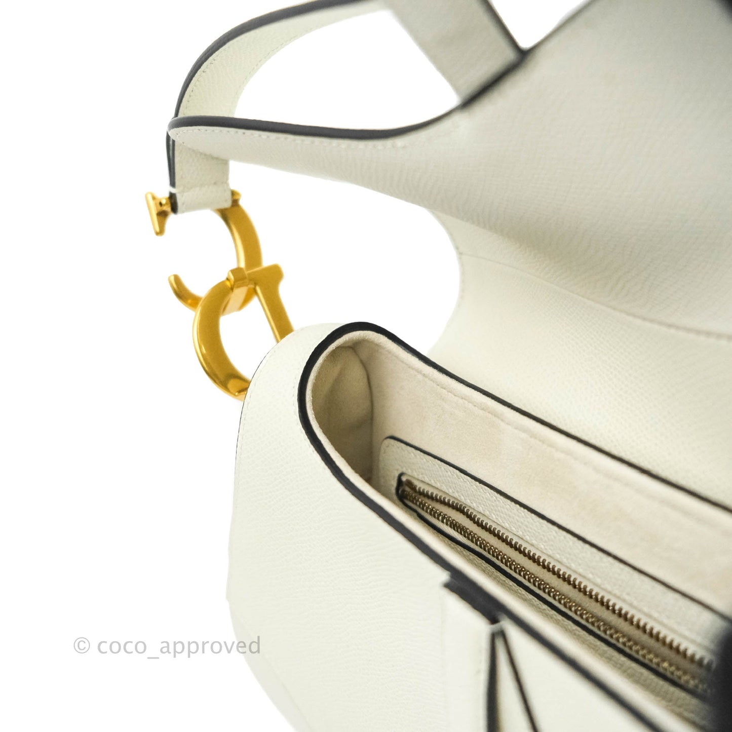Christian Dior Saddle Bag White Grained Calfskin Gold Hardware