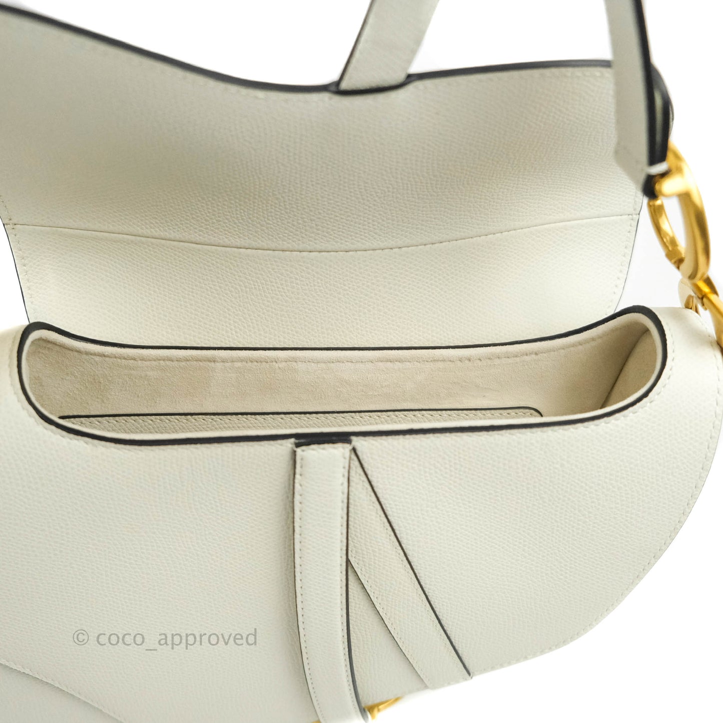 Christian Dior Saddle Bag White Grained Calfskin Gold Hardware