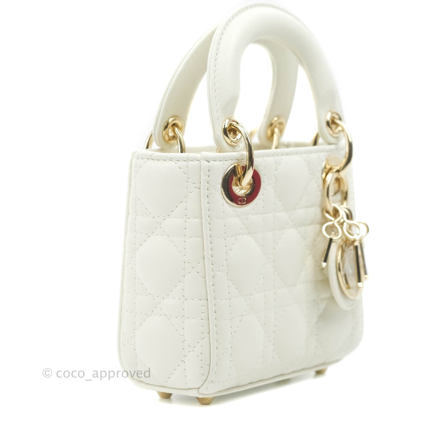 Christian Dior Micro Lady Dior Cannage Ivory White Lambskin Gold Hardware