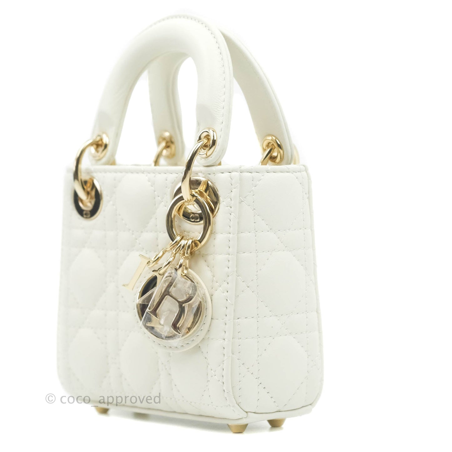 Christian Dior Micro Lady Dior Cannage Ivory White Lambskin Gold Hardware