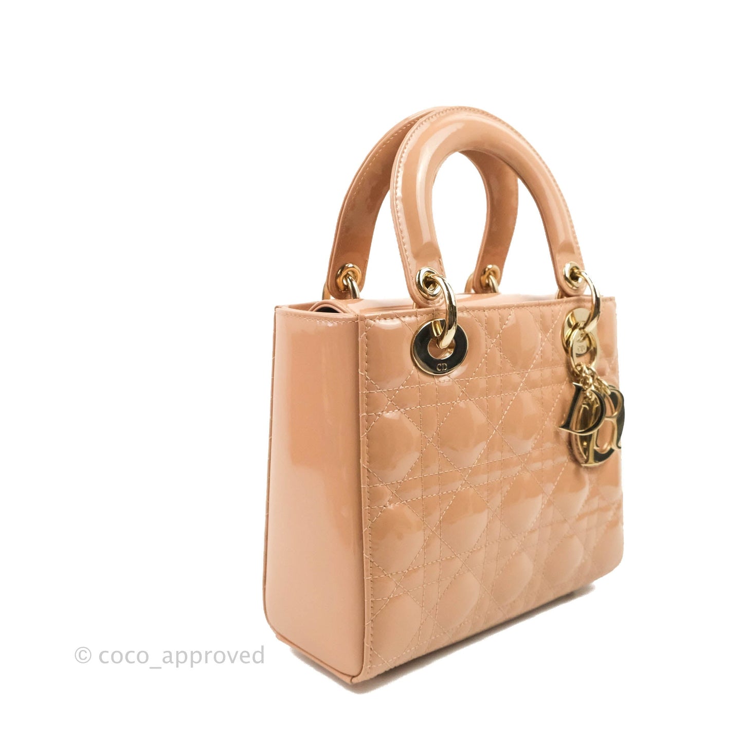 Christian Dior Lady Dior Beige Pink Patent Gold Hardware