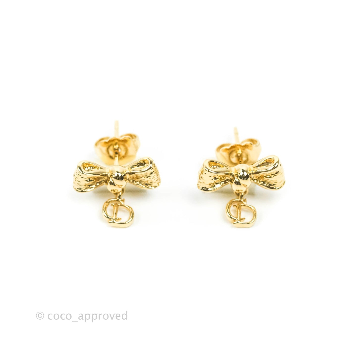 Christian Dior CD Bow Earrings Gold Tone