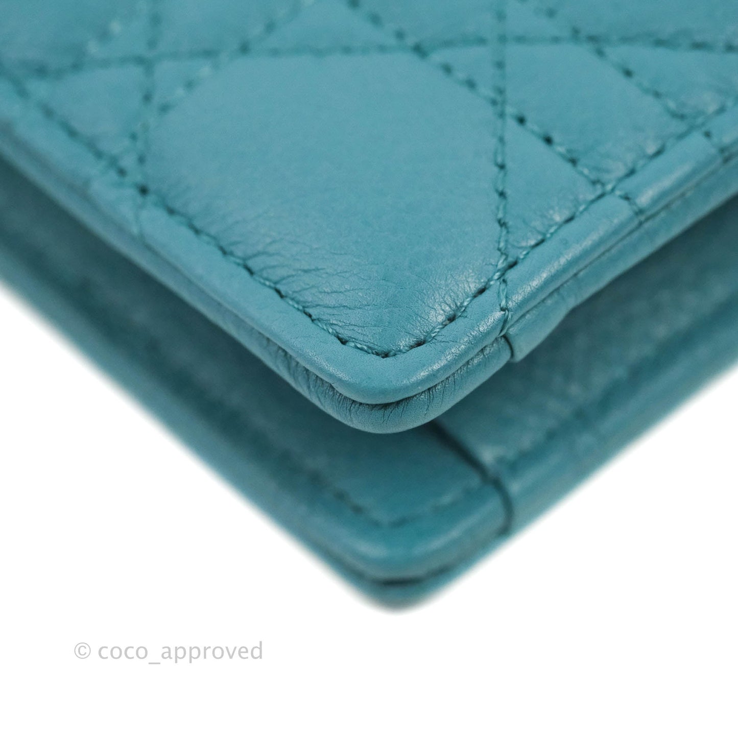 Dior Caro Zipped Pouch With Chain Azure Blue Supple Cannage Calfskin
