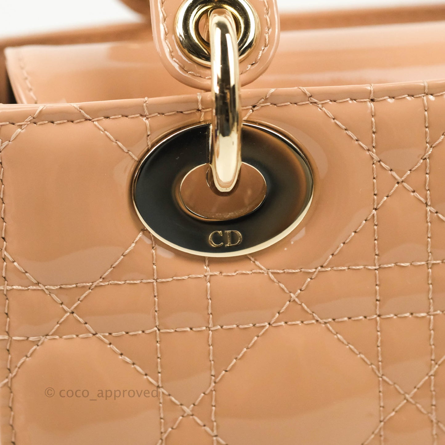 Christian Dior Lady Dior Beige Pink Patent Gold Hardware