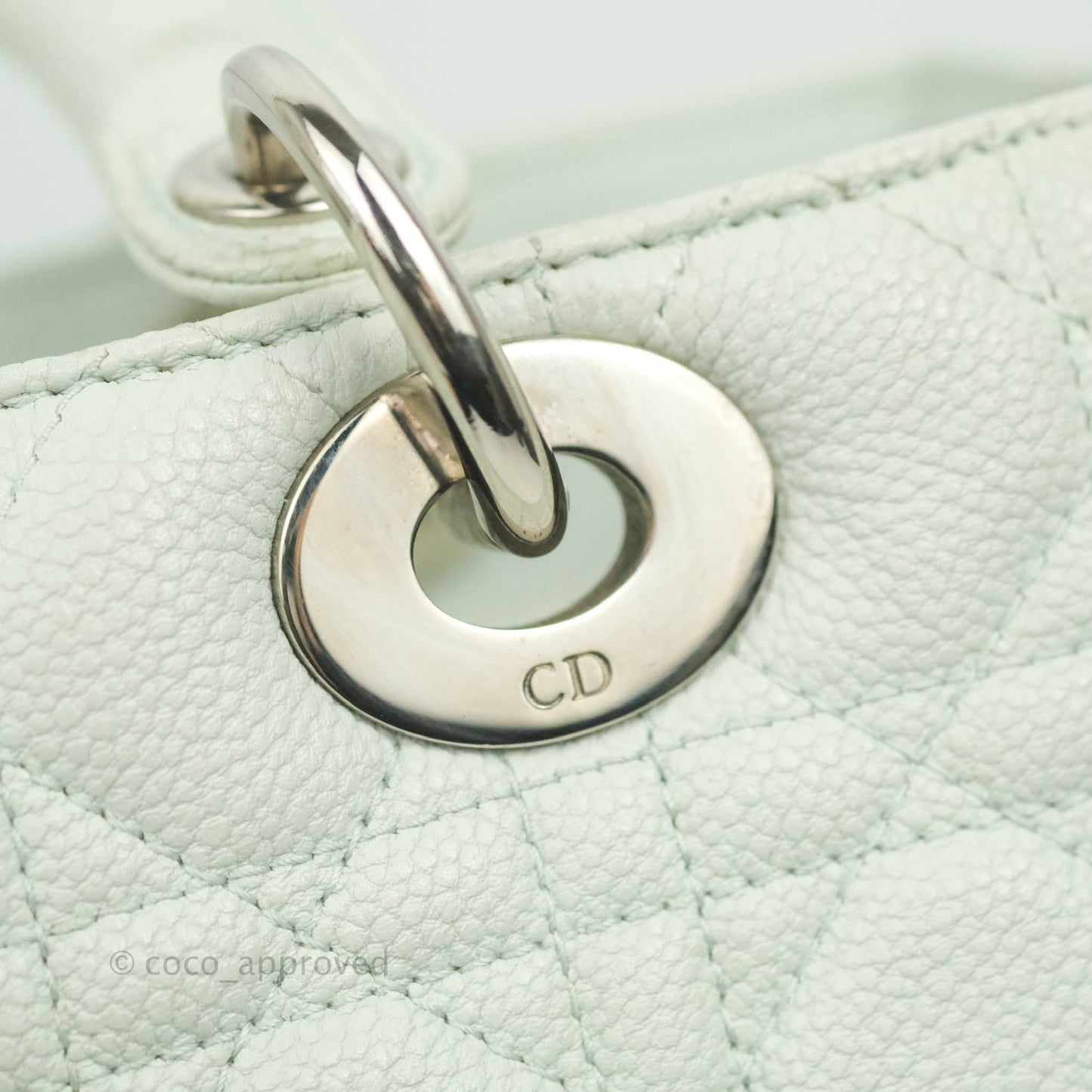 Christian Dior Medium Lady Dior Light Mint Grained Leather Silver Hardware