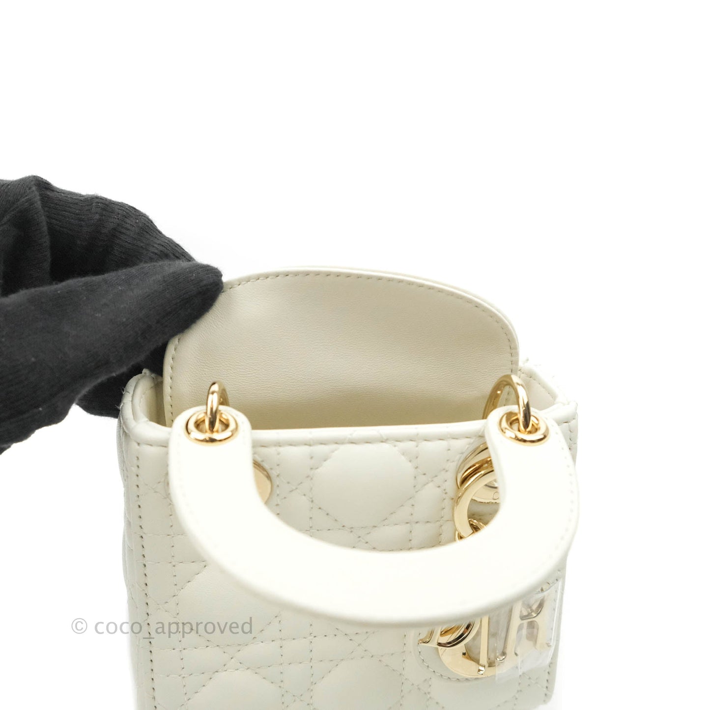 Christian Dior Micro Lady Dior Cannage Ivory White Lambskin Gold Hardware
