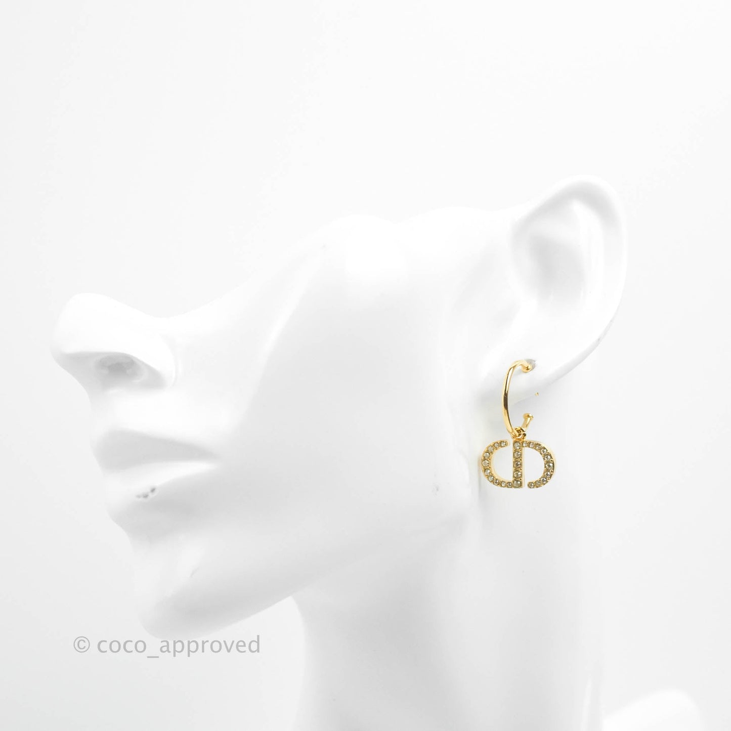 Christian Dior Petit CD Crystal Pearl Drop Earrings Gold Tone