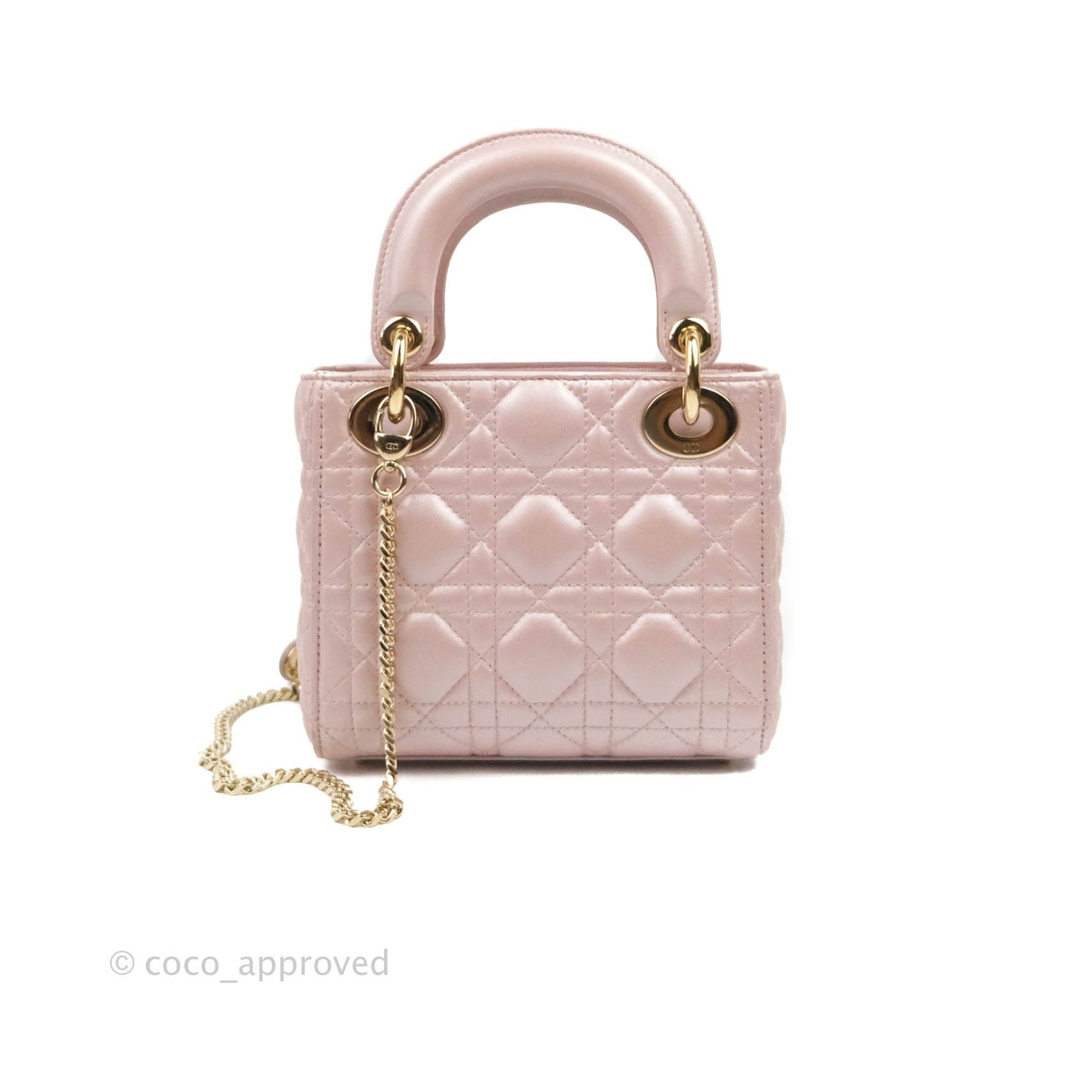 Christian Dior Cannage Mini Lady Dior Iridescent Light Pink Gold Hardware