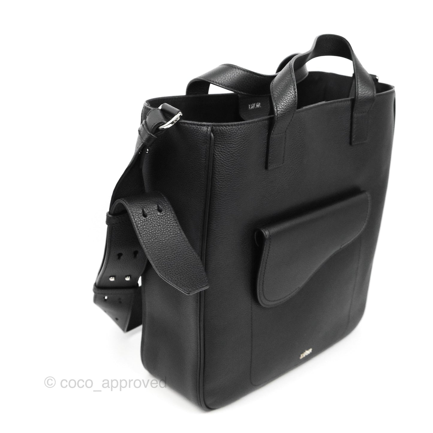 Dior Men's Saddle Tote Bag with Shoulder Strap Black Grained Leather