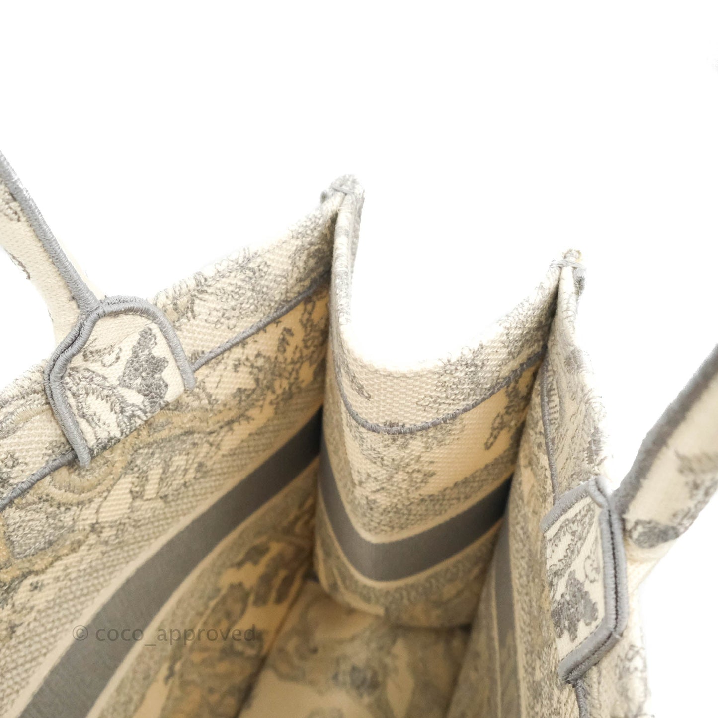 Christian Dior Medium (Old Small) Embroidered Toile De Jouy Light Grey Canvas Book Tote
