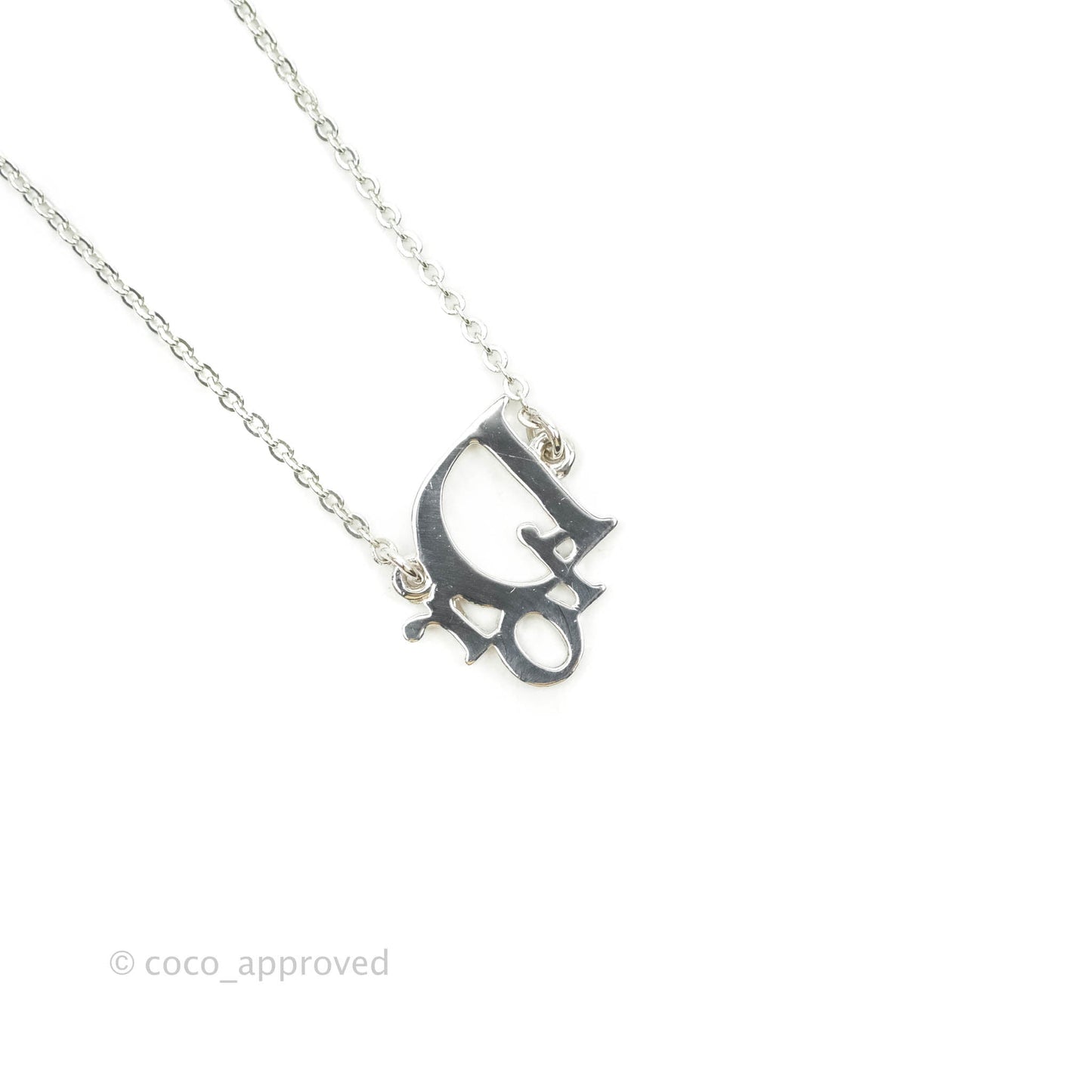 Christian Dior Crystal Oblique Necklace Silver Tone