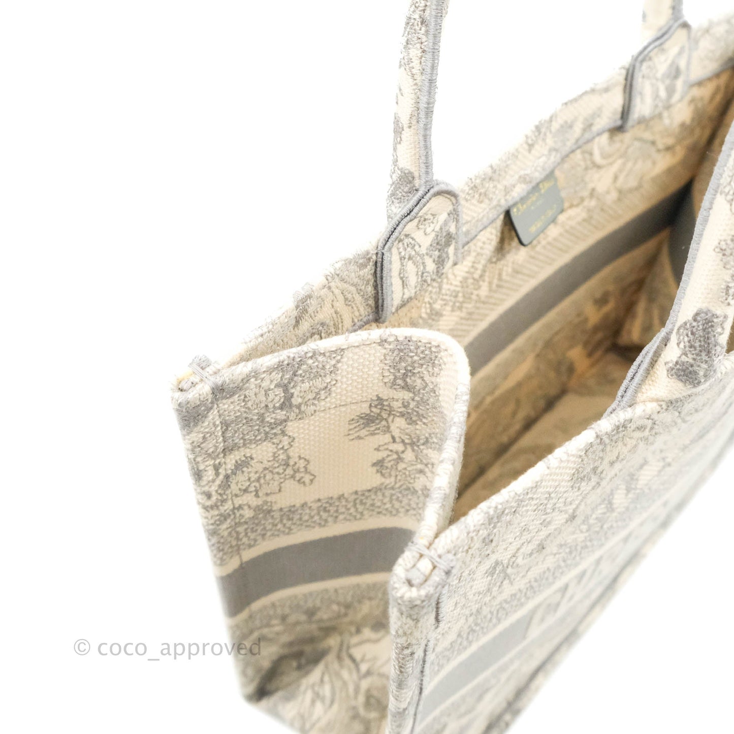 Christian Dior Medium (Old Small) Embroidered Toile De Jouy Light Grey Canvas Book Tote