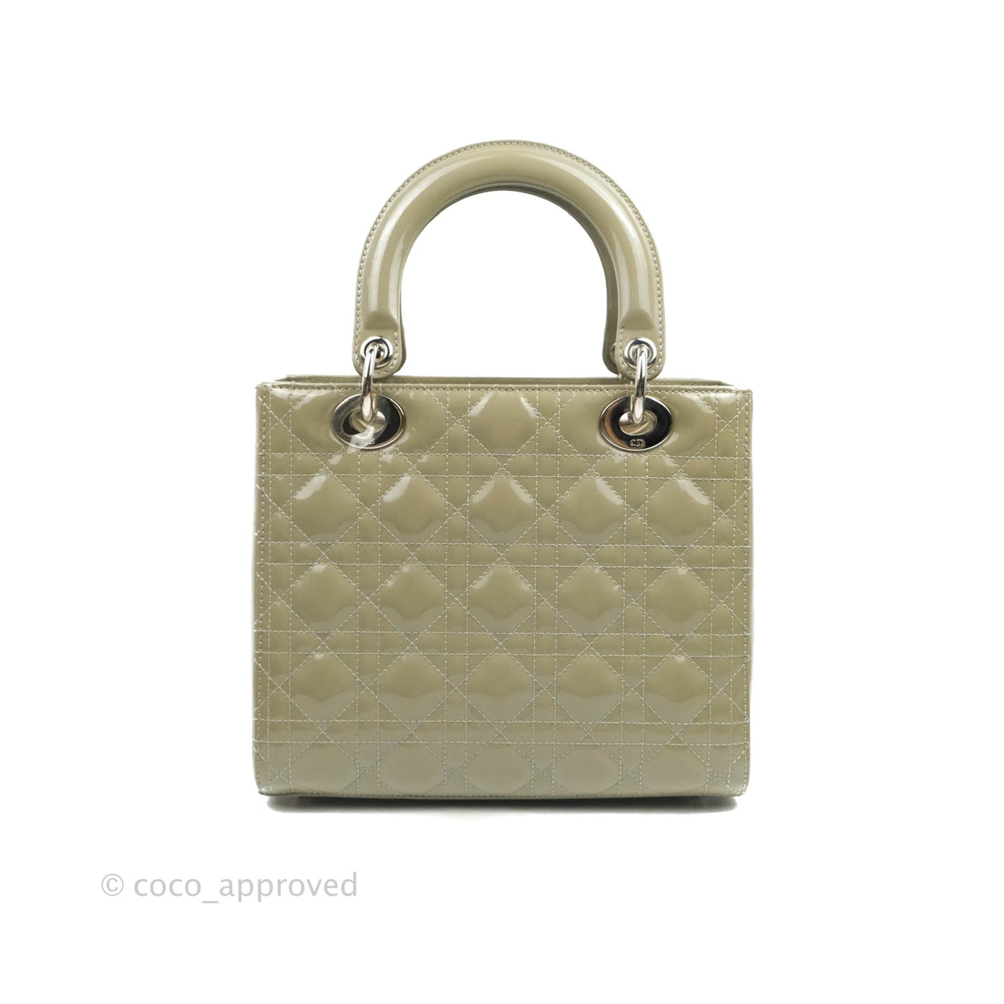 Christian Dior Medium Lady Dior Light Olive Patent Leather Silver Hardware