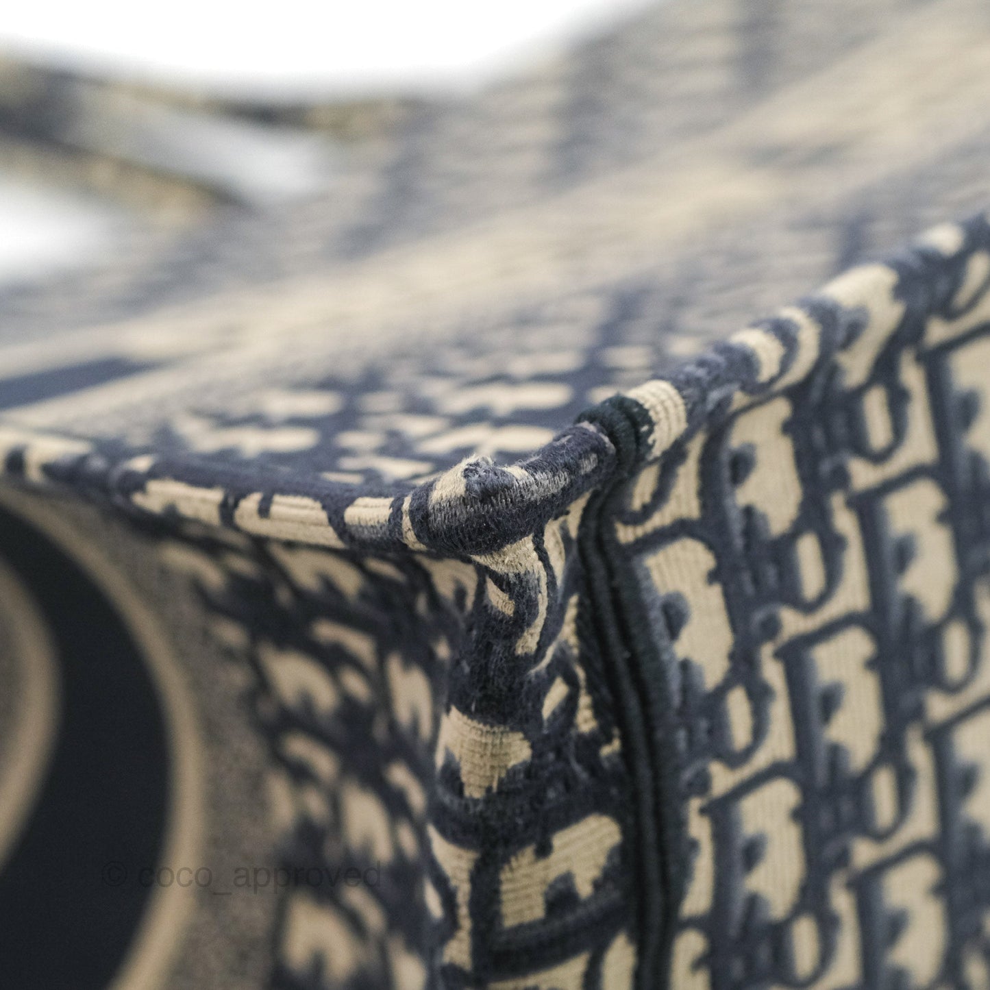 Christian Dior Medium Blue (Old Small) Dior Oblique Embroidery Canvas Book Tote