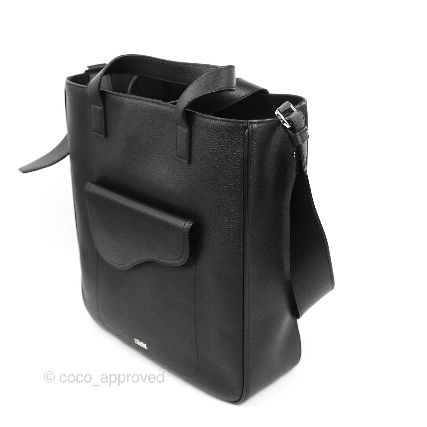 Dior Men's Saddle Tote Bag with Shoulder Strap Black Grained Leather