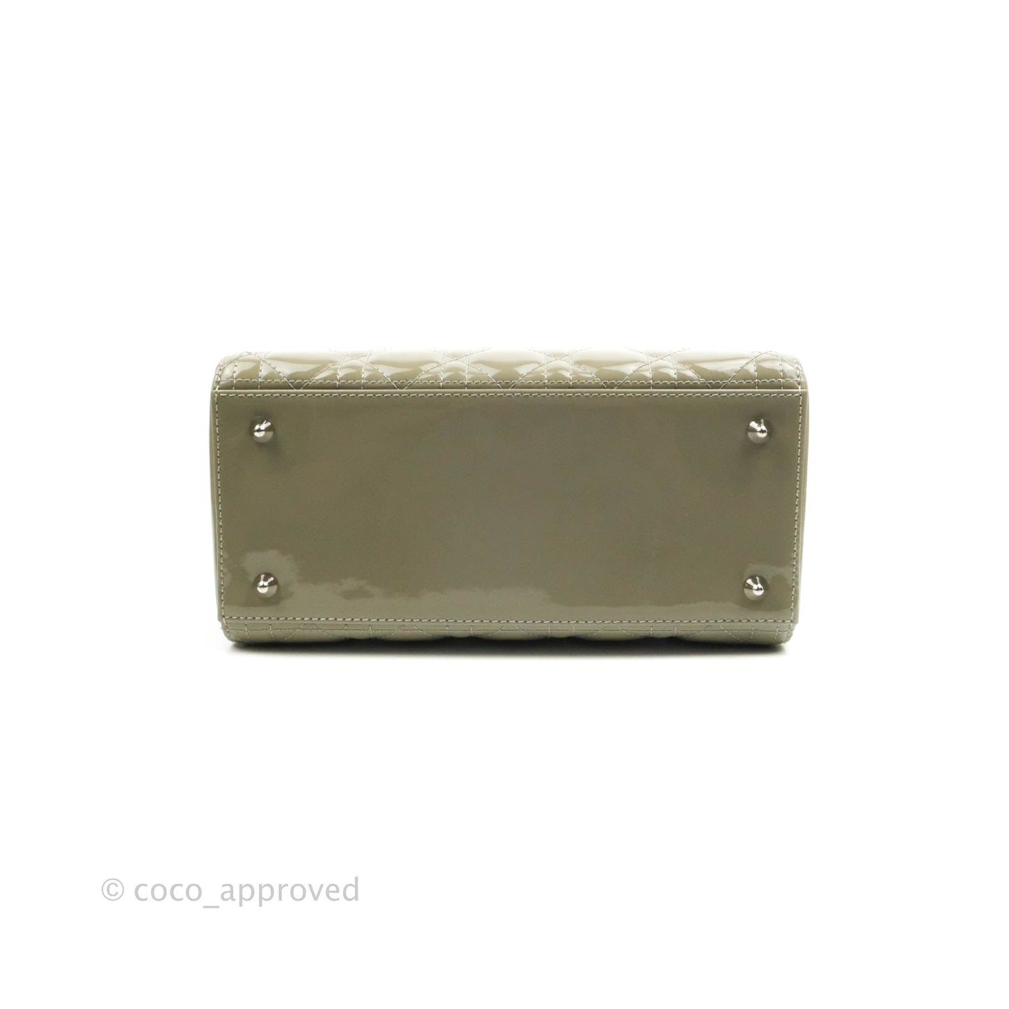 Christian Dior Medium Lady Dior Light Olive Patent Leather Silver Hardware
