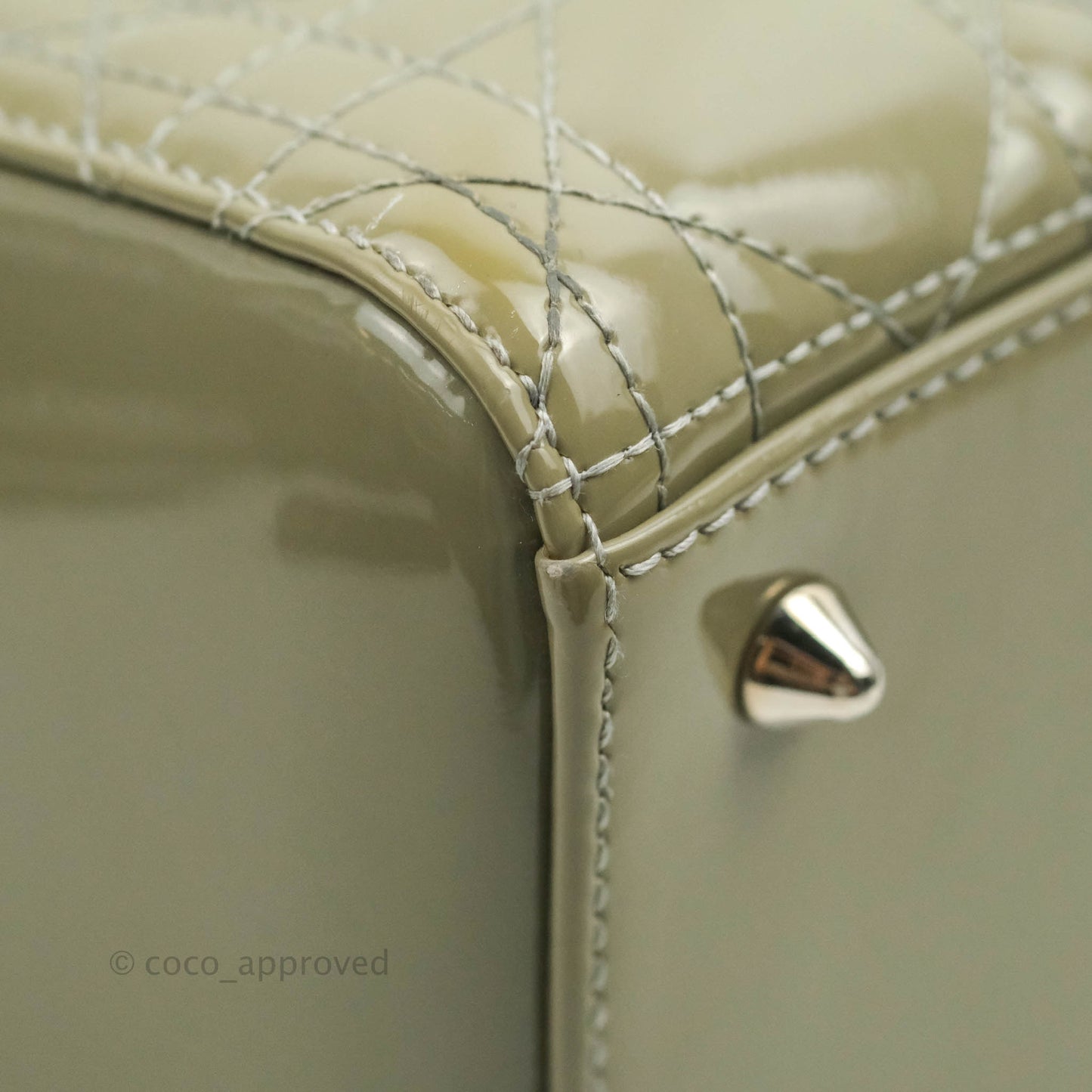 Christian Dior Medium Lady Dior Light Olive Patent Leather Silver Hardware